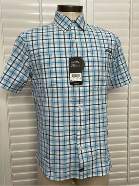 Salt Life SLX Performance Blue and White Plaid Short Sleeve Button-Down Shirt